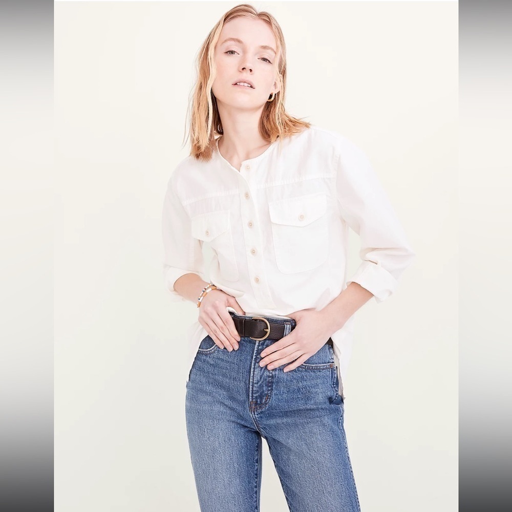 Madewell Chambray Flap Pocket Popover Shirt NE199 XS white
